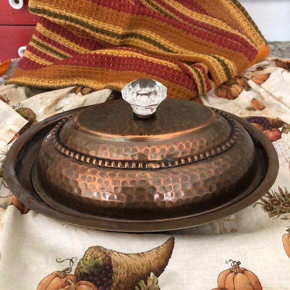 Vintage Hammered Copper Serving Dish W/Lid - Picture 1 of 10